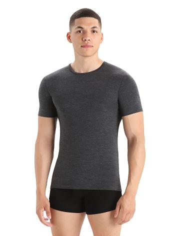 Men's Icebreaker Merino Anatomica Short Sleeve Crewe T-Shirt Underwear Jet Heather | CA 1645OKIR